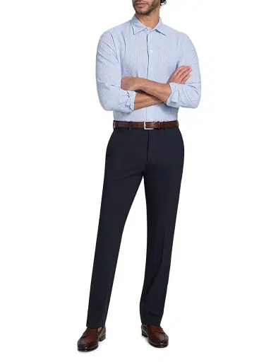 Emporio Armani Men's Pinstriped Linen-Cotton Button-Front Shirt - Light Blue Fancy - Size Large | Thumbnail 2 Emporio Armani Men's Pinstriped Linen-Cotton Button-Front Shirt - Light Blue Fancy - Size Large | Thumbnail 2