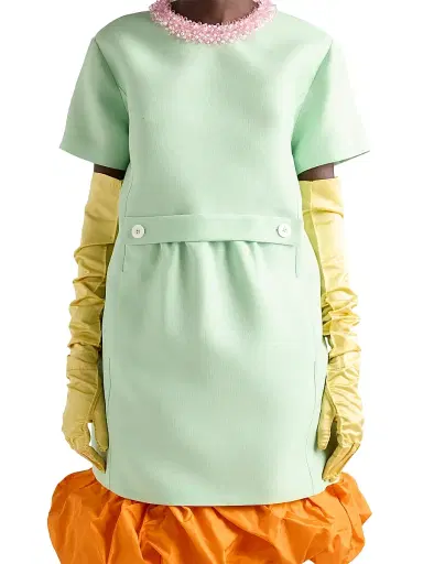 Prada Women's Embroidered Slubbed Gazar Dress | Thumbnail 2 Prada Women's Embroidered Slubbed Gazar Dress | Thumbnail 2