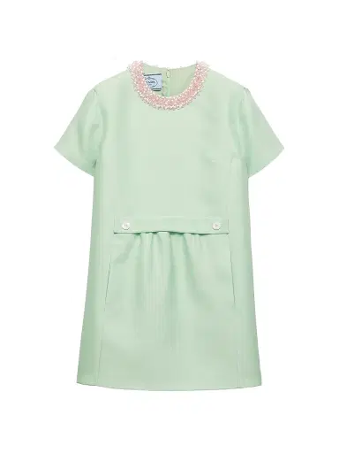 Prada Women's Embroidered Slubbed Gazar Dress | Thumbnail 1 Prada Women's Embroidered Slubbed Gazar Dress | Thumbnail 1