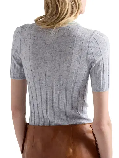 Prada Women's Cashmere, Silk and Linen Polo Sweater - Blue - Size 8 | Thumbnail 3 Prada Women's Cashmere, Silk and Linen Polo Sweater - Blue - Size 8 | Thumbnail 3