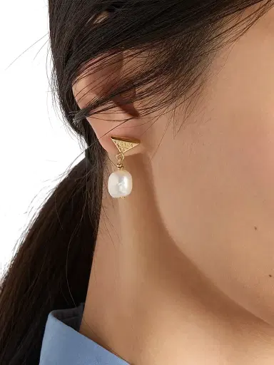 Prada Women's Metal Earrings with Pearls - Gold White | Thumbnail 2 Prada Women's Metal Earrings with Pearls - Gold White | Thumbnail 2