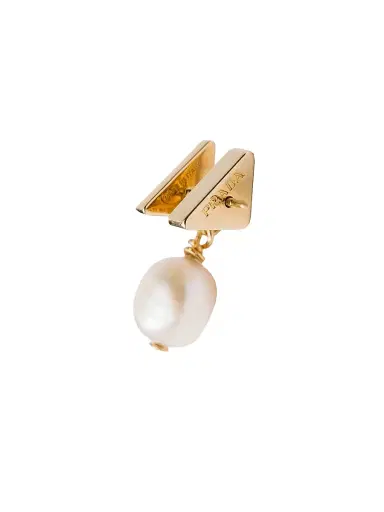 Prada Women's Metal Earrings with Pearls - Gold White | Thumbnail 3 Prada Women's Metal Earrings with Pearls - Gold White | Thumbnail 3