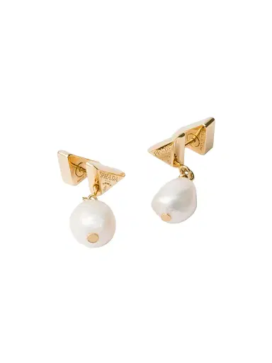 Prada Women's Metal Earrings with Pearls - Gold White | Thumbnail 1 Prada Women's Metal Earrings with Pearls - Gold White | Thumbnail 1
