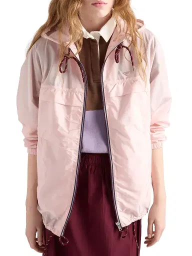 Prada Women's Lightweight Nylon Hooded Raincoat - Pink | Thumbnail 2 Prada Women's Lightweight Nylon Hooded Raincoat - Pink | Thumbnail 2
