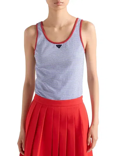 Prada Women's Striped Cotton Jersey Tank Top - Blue - Size 2 | Thumbnail 2 Prada Women's Striped Cotton Jersey Tank Top - Blue - Size 2 | Thumbnail 2