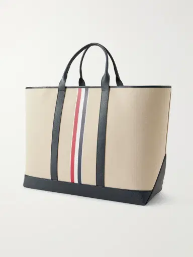 Thom Browne Full-Grain Leather-Trimmed Cotton-Canvas Tote Bag - Men | Thumbnail 4 Thom Browne Full-Grain Leather-Trimmed Cotton-Canvas Tote Bag - Men | Thumbnail 4