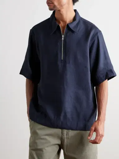 NN07 Bruno 1808 LENZING™ ECOVERO™ and Linen-Blend Half-Zip Polo Shirt - Men | Thumbnail 3 NN07 Bruno 1808 LENZING™ ECOVERO™ and Linen-Blend Half-Zip Polo Shirt - Men | Thumbnail 3