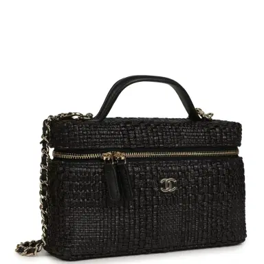 Chanel Chanel Top Handle Long Vanity Case with Chain Black Braided Raffia Light Gold Hardware | Thumbnail 2 Chanel Chanel Top Handle Long Vanity Case with Chain Black Braided Raffia Light Gold Hardware | Thumbnail 2