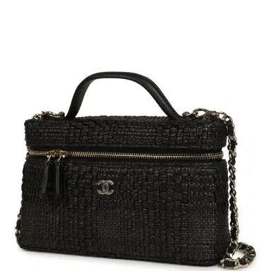 Chanel Chanel Top Handle Long Vanity Case with Chain Black Braided Raffia Light Gold Hardware | Thumbnail 3 Chanel Chanel Top Handle Long Vanity Case with Chain Black Braided Raffia Light Gold Hardware | Thumbnail 3