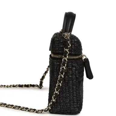 Chanel Chanel Top Handle Long Vanity Case with Chain Black Braided Raffia Light Gold Hardware | Thumbnail 4 Chanel Chanel Top Handle Long Vanity Case with Chain Black Braided Raffia Light Gold Hardware | Thumbnail 4