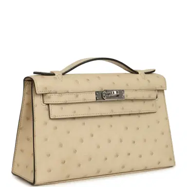 HERMÈS Hermes Kelly Pochette Parchemin Ostrich Palladium Hardware | Thumbnail 2 HERMÈS Hermes Kelly Pochette Parchemin Ostrich Palladium Hardware | Thumbnail 2