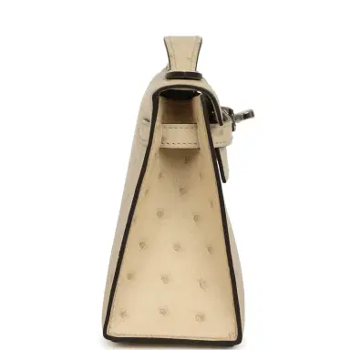 HERMÈS Hermes Kelly Pochette Parchemin Ostrich Palladium Hardware | Thumbnail 3 HERMÈS Hermes Kelly Pochette Parchemin Ostrich Palladium Hardware | Thumbnail 3