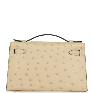 HERMÈS Hermes Kelly Pochette Parchemin Ostrich Palladium Hardware | Thumbnail 4 HERMÈS Hermes Kelly Pochette Parchemin Ostrich Palladium Hardware | Thumbnail 4