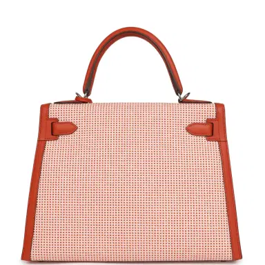 HERMÈS Pre-owned Hermes Quadrille Kelly Sellier 28 Brique Toile and Terre Battue Swift Palladium Hardware | Thumbnail 4 HERMÈS Pre-owned Hermes Quadrille Kelly Sellier 28 Brique Toile and Terre Battue Swift Palladium Hardware | Thumbnail 4