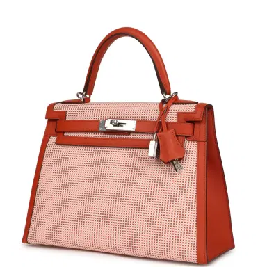 HERMÈS Pre-owned Hermes Quadrille Kelly Sellier 28 Brique Toile and Terre Battue Swift Palladium Hardware | Thumbnail 5 HERMÈS Pre-owned Hermes Quadrille Kelly Sellier 28 Brique Toile and Terre Battue Swift Palladium Hardware | Thumbnail 5