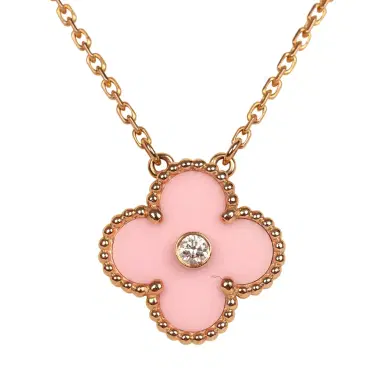 Van Cleef & Arpels Pre-owned Van Cleef & Arpels 2015 Holiday Vintage Alhambra Pendant Necklace Light Pink Porcelain & Diamonds 18K Rose Gold Hardware | Thumbnail 2 Van Cleef & Arpels Pre-owned Van Cleef & Arpels 2015 Holiday Vintage Alhambra Pendant Necklace Light Pink Porcelain & Diamonds 18K Rose Gold Hardware | Thumbnail 2