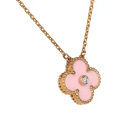 Van Cleef & Arpels Pre-owned Van Cleef & Arpels 2015 Holiday Vintage Alhambra Pendant Necklace Light Pink Porcelain & Diamonds 18K Rose Gold Hardware | Thumbnail 3 Van Cleef & Arpels Pre-owned Van Cleef & Arpels 2015 Holiday Vintage Alhambra Pendant Necklace Light Pink Porcelain & Diamonds 18K Rose Gold Hardware | Thumbnail 3
