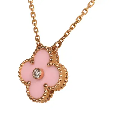 Van Cleef & Arpels Pre-owned Van Cleef & Arpels 2015 Holiday Vintage Alhambra Pendant Necklace Light Pink Porcelain & Diamonds 18K Rose Gold Hardware | Thumbnail 4 Van Cleef & Arpels Pre-owned Van Cleef & Arpels 2015 Holiday Vintage Alhambra Pendant Necklace Light Pink Porcelain & Diamonds 18K Rose Gold Hardware | Thumbnail 4
