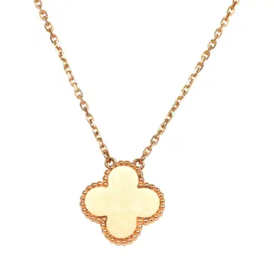 Van Cleef & Arpels Pre-owned Van Cleef & Arpels 2015 Holiday Vintage Alhambra Pendant Necklace Light Pink Porcelain & Diamonds 18K Rose Gold Hardware | Thumbnail 5 Van Cleef & Arpels Pre-owned Van Cleef & Arpels 2015 Holiday Vintage Alhambra Pendant Necklace Light Pink Porcelain & Diamonds 18K Rose Gold Hardware | Thumbnail 5