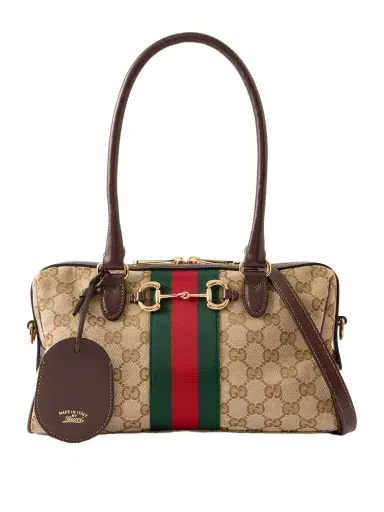 Gucci Borsetto Medium Leather And Webbing-trimmed Canvas-jacquard Shoulder Bag | Thumbnail 1 Gucci Borsetto Medium Leather And Webbing-trimmed Canvas-jacquard Shoulder Bag | Thumbnail 1