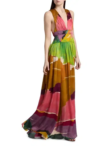 Ulla Johnson Women's Boheme Printed Plunging Silk Gown - Nature Abhors A Vacuum - Size 12 | Thumbnail 2 Ulla Johnson Women's Boheme Printed Plunging Silk Gown - Nature Abhors A Vacuum - Size 12 | Thumbnail 2