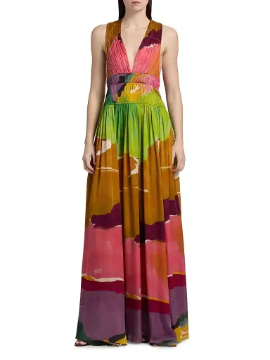 Ulla Johnson Women's Boheme Printed Plunging Silk Gown - Nature Abhors A Vacuum - Size 12 | Thumbnail 3 Ulla Johnson Women's Boheme Printed Plunging Silk Gown - Nature Abhors A Vacuum - Size 12 | Thumbnail 3