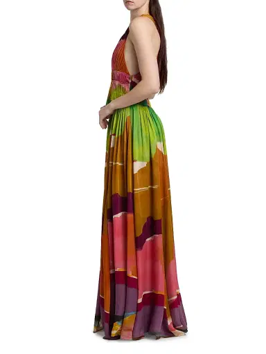 Ulla Johnson Women's Boheme Printed Plunging Silk Gown - Nature Abhors A Vacuum - Size 12 | Thumbnail 4 Ulla Johnson Women's Boheme Printed Plunging Silk Gown - Nature Abhors A Vacuum - Size 12 | Thumbnail 4