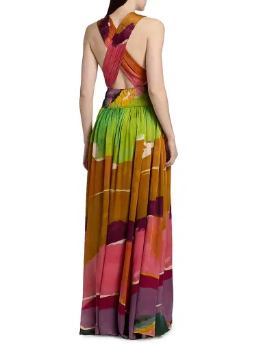 Ulla Johnson Women's Boheme Printed Plunging Silk Gown - Nature Abhors A Vacuum - Size 12 | Thumbnail 5 Ulla Johnson Women's Boheme Printed Plunging Silk Gown - Nature Abhors A Vacuum - Size 12 | Thumbnail 5