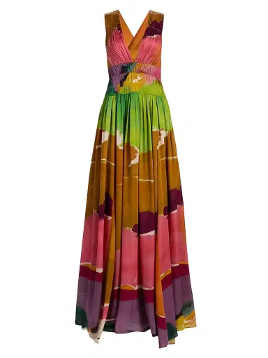 Ulla Johnson Women's Boheme Printed Plunging Silk Gown - Nature Abhors A Vacuum - Size 12 | Thumbnail 1 Ulla Johnson Women's Boheme Printed Plunging Silk Gown - Nature Abhors A Vacuum - Size 12 | Thumbnail 1