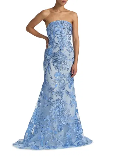 Naeem Khan Women's Floral Fit-And-Flare Gown - Pale Blue And Silver | Thumbnail 2 Naeem Khan Women's Floral Fit-And-Flare Gown - Pale Blue And Silver | Thumbnail 2