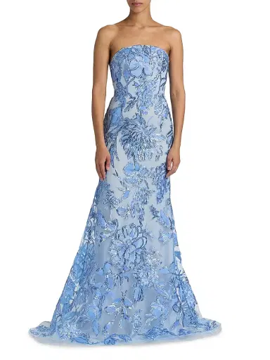 Naeem Khan Women's Floral Fit-And-Flare Gown - Pale Blue And Silver | Thumbnail 3 Naeem Khan Women's Floral Fit-And-Flare Gown - Pale Blue And Silver | Thumbnail 3