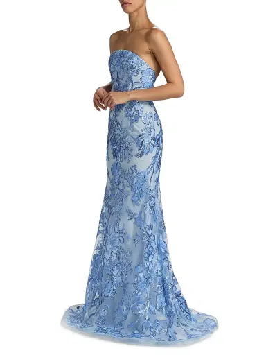Naeem Khan Women's Floral Fit-And-Flare Gown - Pale Blue And Silver | Thumbnail 4 Naeem Khan Women's Floral Fit-And-Flare Gown - Pale Blue And Silver | Thumbnail 4