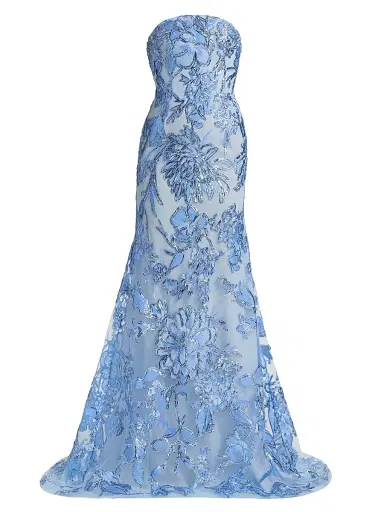 Naeem Khan Women's Floral Fit-And-Flare Gown - Pale Blue And Silver | Thumbnail 1 Naeem Khan Women's Floral Fit-And-Flare Gown - Pale Blue And Silver | Thumbnail 1