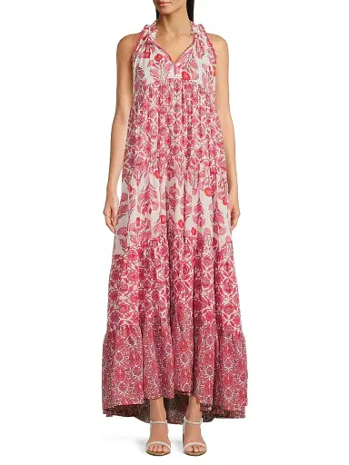 Ro's Garden Women's Sofia Embroidered Floral Cotton Maxi Dress - Layla Pink - Size Large | Thumbnail 3 Ro's Garden Women's Sofia Embroidered Floral Cotton Maxi Dress - Layla Pink - Size Large | Thumbnail 3