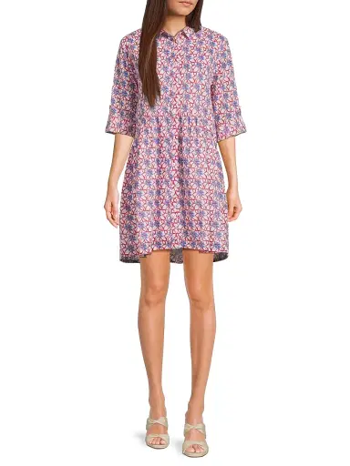 Ro's Garden Women's Deauville Geometric-Print Cotton Mini-Shirtdress - Nissa Burgundy | Thumbnail 2 Ro's Garden Women's Deauville Geometric-Print Cotton Mini-Shirtdress - Nissa Burgundy | Thumbnail 2