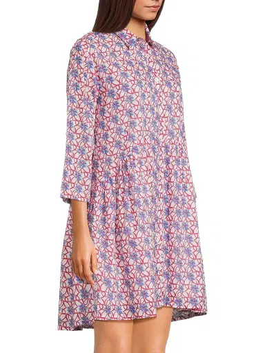 Ro's Garden Women's Deauville Geometric-Print Cotton Mini-Shirtdress - Nissa Burgundy | Thumbnail 4 Ro's Garden Women's Deauville Geometric-Print Cotton Mini-Shirtdress - Nissa Burgundy | Thumbnail 4