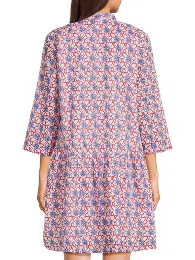 Ro's Garden Women's Deauville Geometric-Print Cotton Mini-Shirtdress - Nissa Burgundy | Thumbnail 5 Ro's Garden Women's Deauville Geometric-Print Cotton Mini-Shirtdress - Nissa Burgundy | Thumbnail 5
