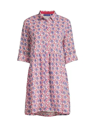 Ro's Garden Women's Deauville Geometric-Print Cotton Mini-Shirtdress - Nissa Burgundy | Thumbnail 1 Ro's Garden Women's Deauville Geometric-Print Cotton Mini-Shirtdress - Nissa Burgundy | Thumbnail 1
