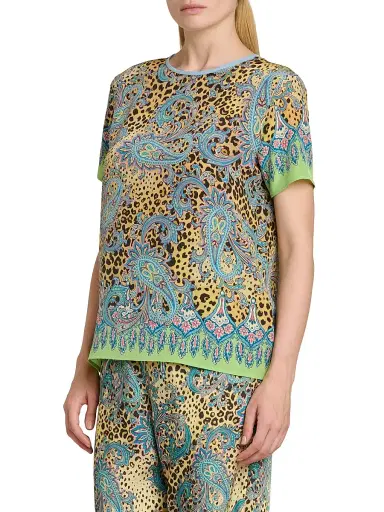 Etro Women's Leopard Paisley T-Shirt - Printed Brown Base | Thumbnail 4 Etro Women's Leopard Paisley T-Shirt - Printed Brown Base | Thumbnail 4