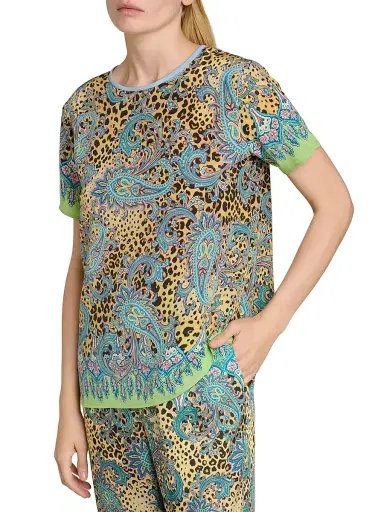 Etro Women's Leopard Paisley T-Shirt - Printed Brown Base | Thumbnail 6 Etro Women's Leopard Paisley T-Shirt - Printed Brown Base | Thumbnail 6