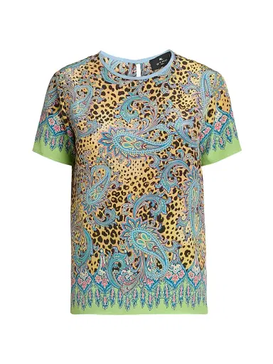 Etro Women's Leopard Paisley T-Shirt - Printed Brown Base | Thumbnail 1 Etro Women's Leopard Paisley T-Shirt - Printed Brown Base | Thumbnail 1