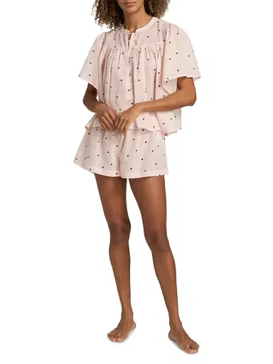 Papinelle Women's Hearts Gathered Cotton Short Pajamas | Thumbnail 2 Papinelle Women's Hearts Gathered Cotton Short Pajamas | Thumbnail 2