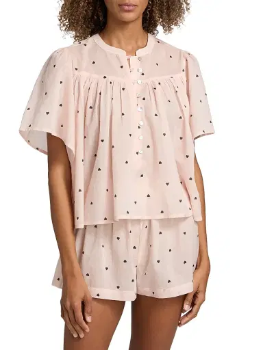 Papinelle Women's Hearts Gathered Cotton Short Pajamas | Thumbnail 3 Papinelle Women's Hearts Gathered Cotton Short Pajamas | Thumbnail 3