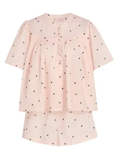 Papinelle Women's Hearts Gathered Cotton Short Pajamas | Thumbnail 1 Papinelle Women's Hearts Gathered Cotton Short Pajamas | Thumbnail 1