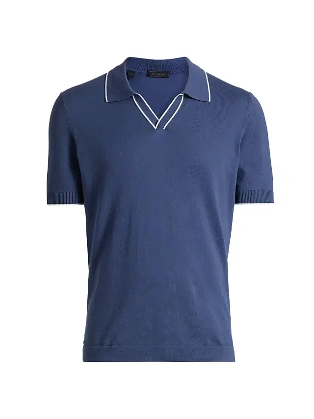 Men's COLLECTION Tipped Johnny Collar Cotton Shirt - Blue Dark Men's COLLECTION Tipped Johnny Collar Cotton Shirt - Blue Dark