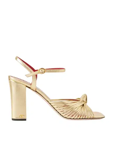 Valentino Garavani Annet 90 Knotted Metallic Leather Sandals | Thumbnail 1 Valentino Garavani Annet 90 Knotted Metallic Leather Sandals | Thumbnail 1