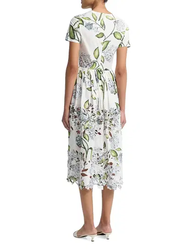 Oscar de la Renta Women's Porcelain Flowers Embroidered Day Midi-Dress - Denim White | Thumbnail 5 Oscar de la Renta Women's Porcelain Flowers Embroidered Day Midi-Dress - Denim White | Thumbnail 5