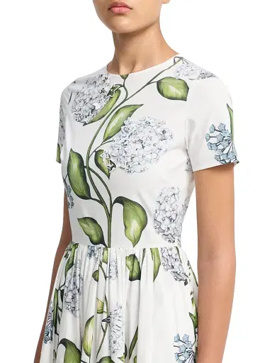 Oscar de la Renta Women's Porcelain Flowers Embroidered Day Midi-Dress - Denim White | Thumbnail 6 Oscar de la Renta Women's Porcelain Flowers Embroidered Day Midi-Dress - Denim White | Thumbnail 6