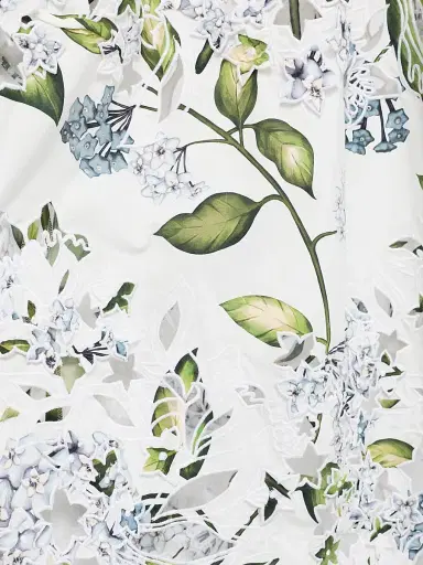 Oscar de la Renta Women's Porcelain Flowers Embroidered Day Midi-Dress - Denim White | Thumbnail 7 Oscar de la Renta Women's Porcelain Flowers Embroidered Day Midi-Dress - Denim White | Thumbnail 7