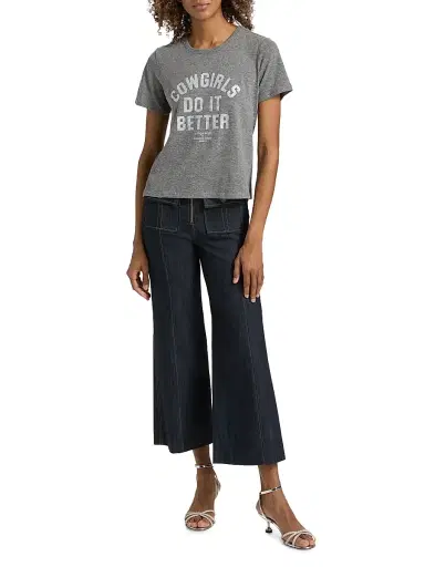 Cinq à Sept Women's Embellished Cowgirls Do It Better Shrunken T-Shirt - Charcoal Heather Grey | Thumbnail 2 Cinq à Sept Women's Embellished Cowgirls Do It Better Shrunken T-Shirt - Charcoal Heather Grey | Thumbnail 2
